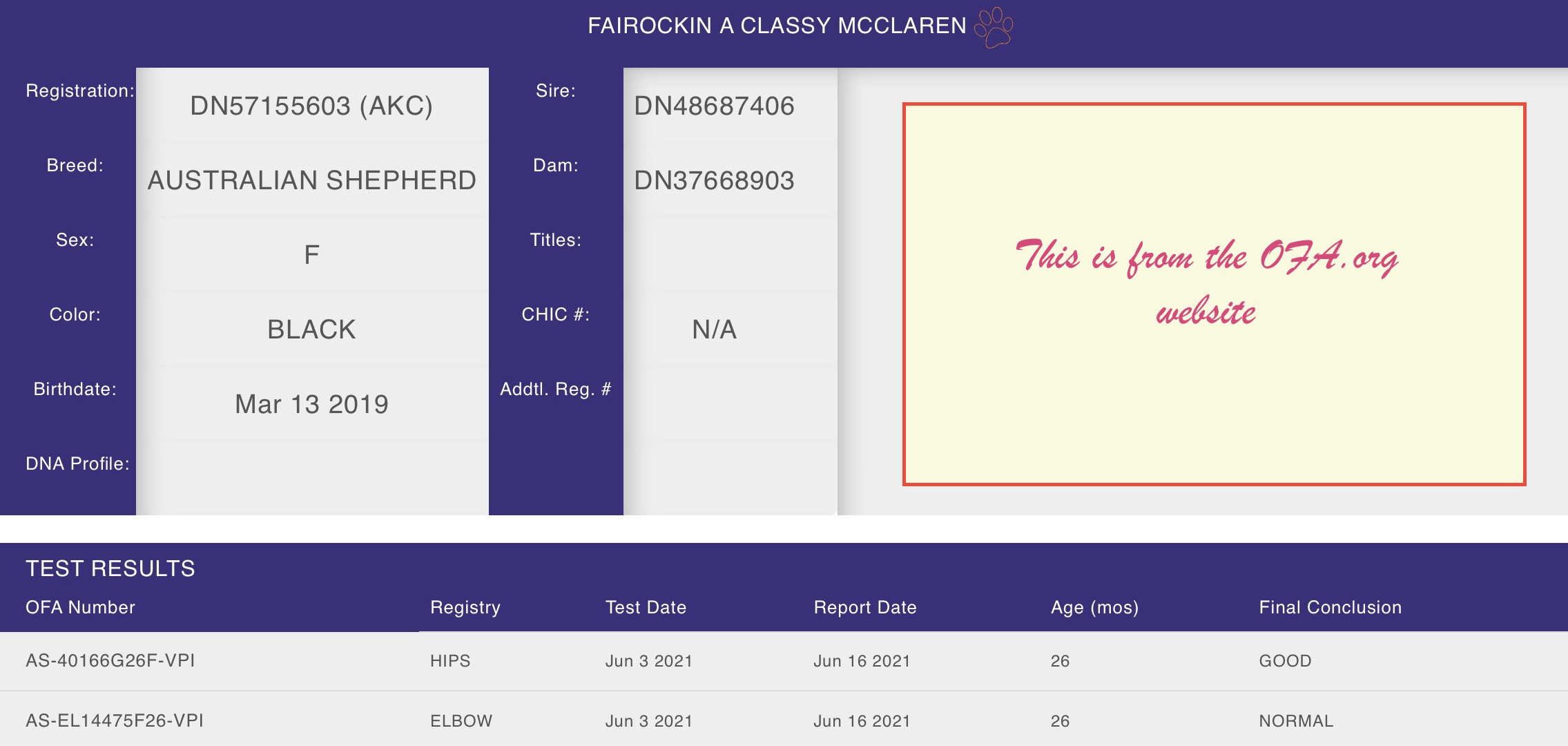 Fairockin A Classy McClaren OFA Results